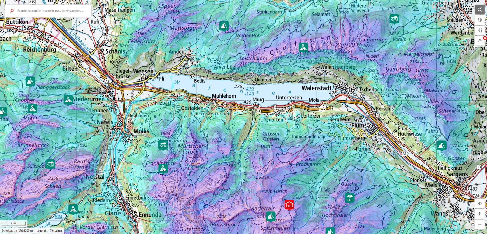 Map with snow depth layer